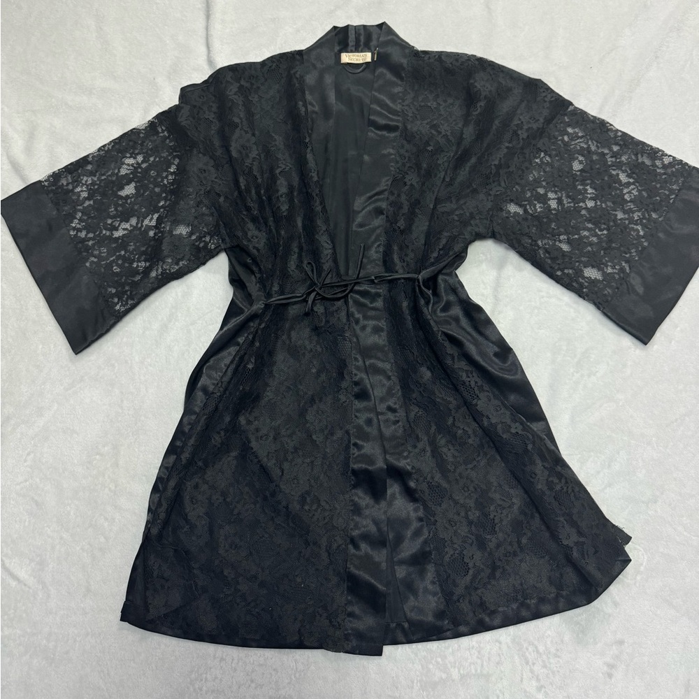 Gold Tag Victorias Secret Silky Black Robe